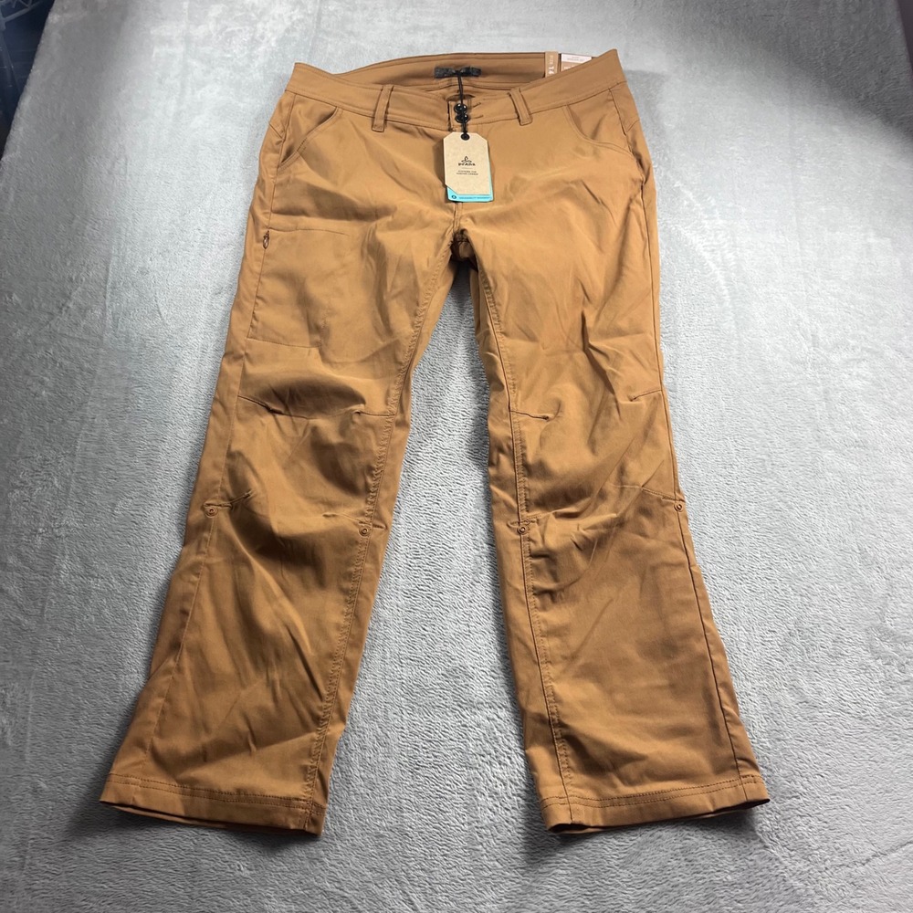 Prana Halle Straight Short Inseam Pants Women 14 Earthbound Tan Hiking W4119SH23